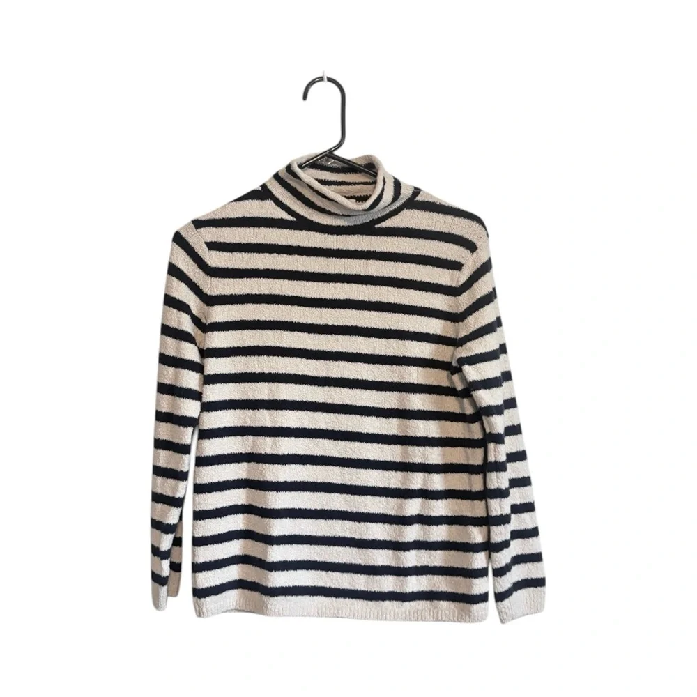 J. Crew Navy & White/Cream Striped Cozy Rollneck Pullover Sweater